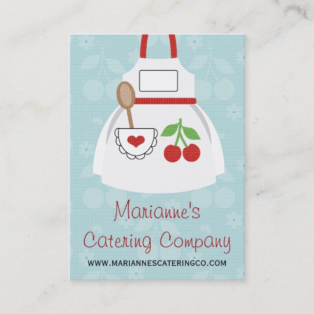 Red and Blue Cherry Heart Apron Business Cards (Front)