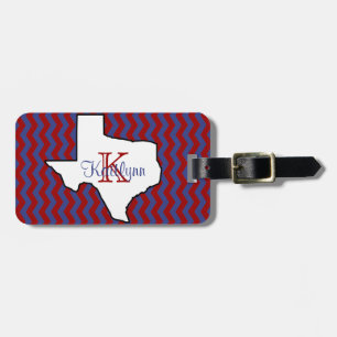 Red and Blue Chevron Texas Monogram Luggage Tag
