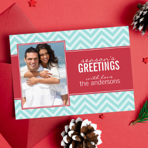 Red and Blue Chevrons Christmas Photo Holiday Card