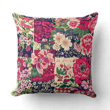 Red and Blue Chinese Patchwork Floral
