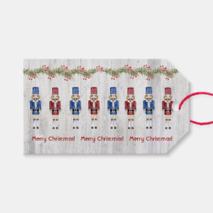 Red and Blue Christmas Nutcrackers On Rustic Barn  Gift Tags