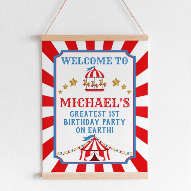 Red and Blue Circus Carnival Birthday Welcome Sign (Creator Uploaded)