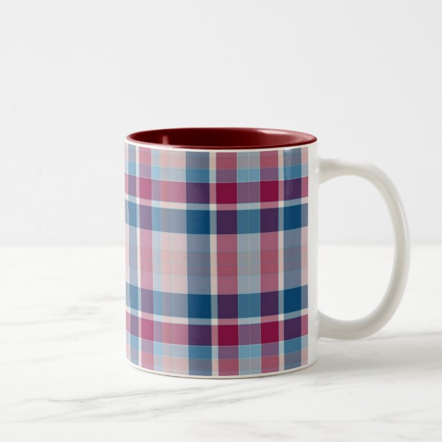 Red and Blue Classic Plaid Two-Tone Coffee Mug (Right)