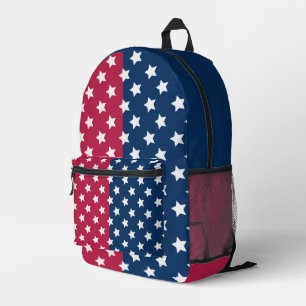 Red And Blue Colour Block With White Stars Printed Backpack