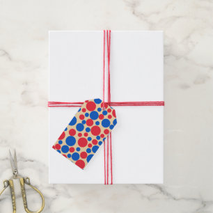 Red And Blue Colour Dots On Tan Gift Tags