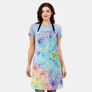 Red and Blue Colourful Floral  Apron
