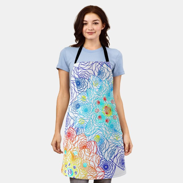 Red and Blue Colourful Floral  Apron (Worn)