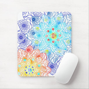 Red and Blue Colourful Floral Mouse Mat