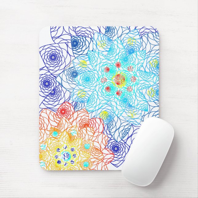 Red and Blue Colourful Floral  Mouse Mat (With Mouse)