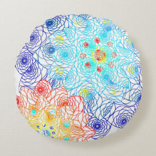 Red and Blue Colourful Floral Round Cushion