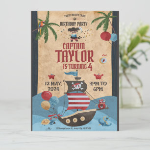 Red and Blue Cool Pirate Birthday Party Invitation