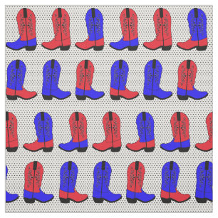Red and Blue Cowboy Boots on Small Dot Background Fabric