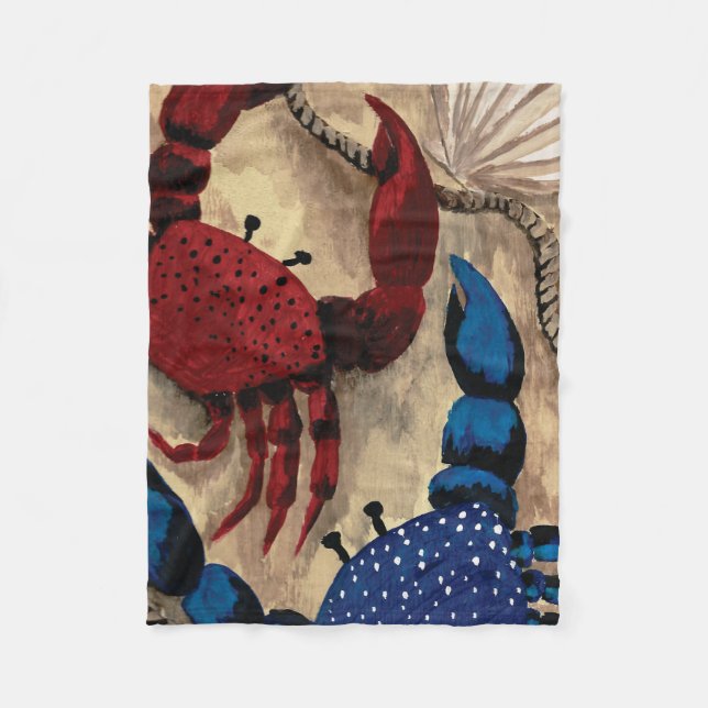 Red and Blue Crab Fleece Blanket (Front)