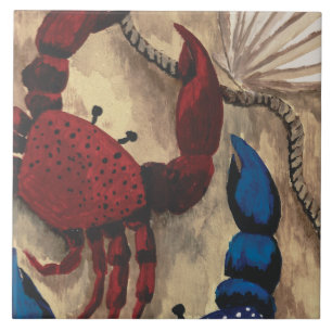 Red and Blue Crab Tile