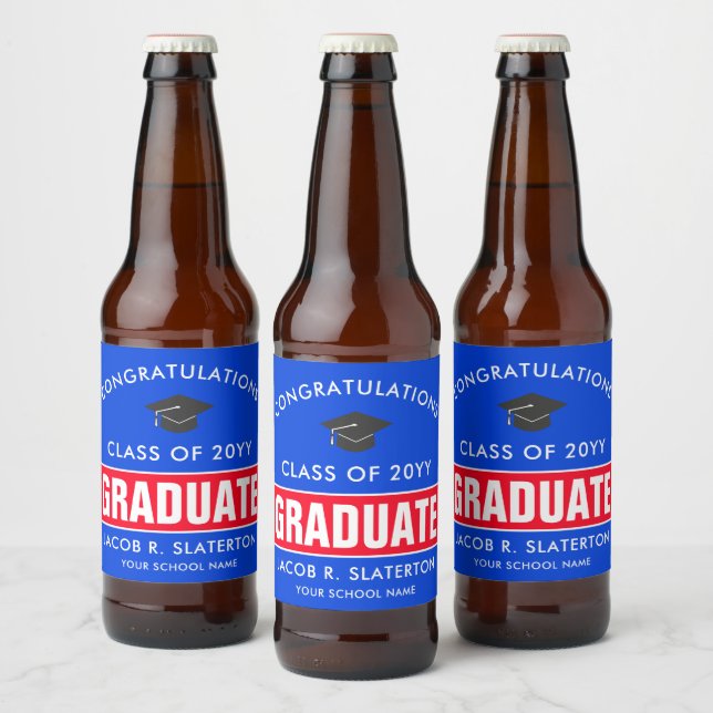 Red and Blue Custom Graduation  Beer Bottle Label (Bottles)
