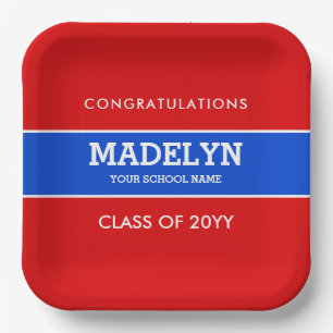 Red and Blue Custom Graduation Paper Plate