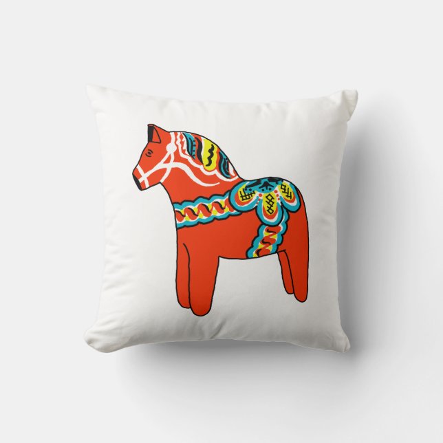 Red and Blue Dala Horse Pillow (Front)