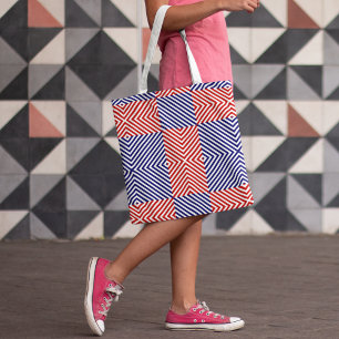 Red And Blue Diagonal Striped Tote Bag