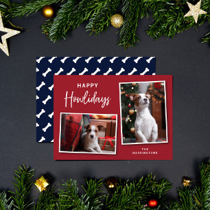 Red and Blue Dog Bones Happy Howlidays Photo Holiday Card