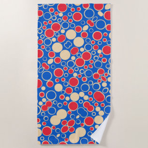 Red And Blue Dots On Blue  Beach Towel