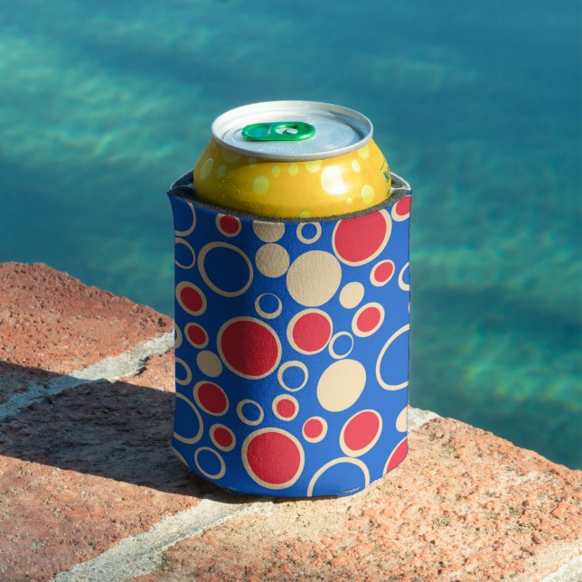 Red And Blue Dots On Blue  Can Cooler (In Situ Pool)