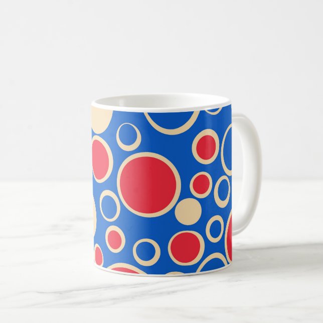 Red And Blue Dots On Blue  Coffee Mug (Front Right)