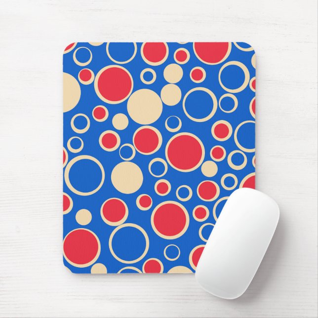 Red And Blue Dots On Blue  Mouse Mat (With Mouse)