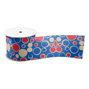 Red And Blue Dots On Blue  Satin Ribbon