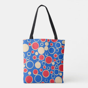 Red And Blue Dots On Blue Tote Bag