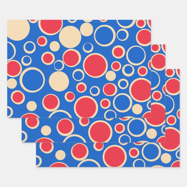 Red And Blue Dots On Blue  Wrapping Paper Sheet (Set)