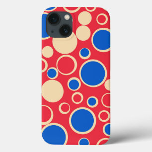Red And Blue Dots On Red iPhone 13 Case