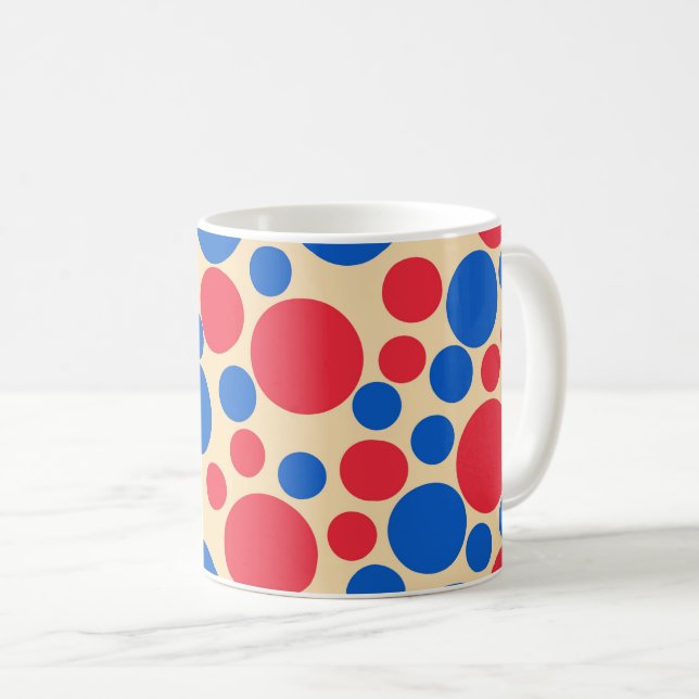Red And Blue Dots On Tan  Coffee Mug (Front Right)