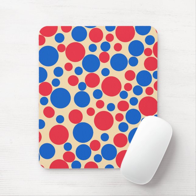 Red And Blue Dots On Tan  Mouse Mat (With Mouse)