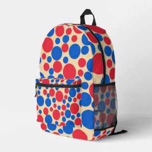 Red And Blue Dots On Tan Printed Backpack