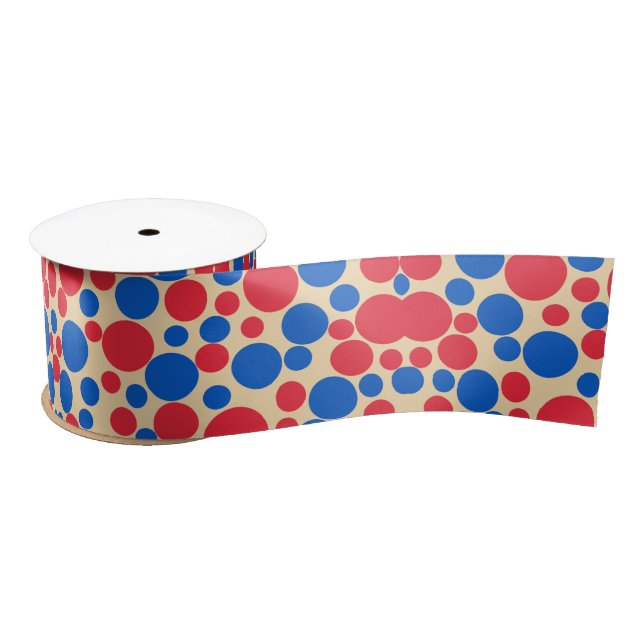 Red And Blue Dots On Tan  Satin Ribbon (Spool)