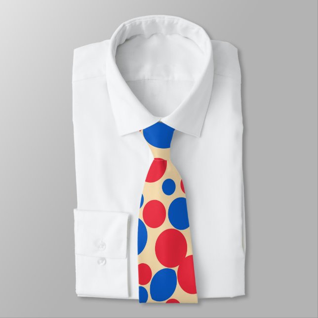 Red And Blue Dots On Tan  Tie (Tied)
