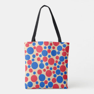 Red And Blue Dots On Tan Tote Bag