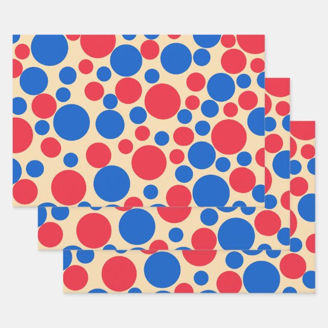 Red And Blue Dots On Tan  Wrapping Paper Sheet (Set)