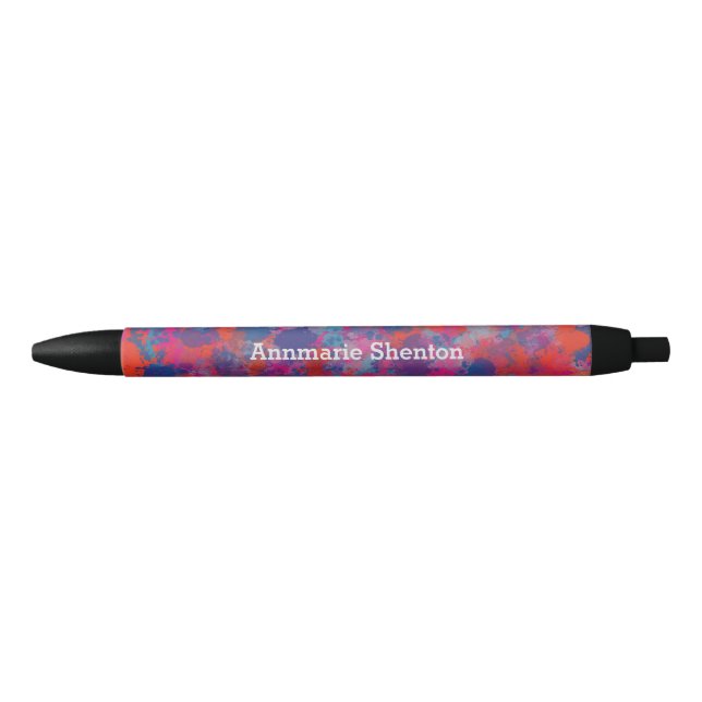 Red and Blue Drops Abstract Design Black Ink Pen (Front)