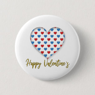 Red and Blue Elegant Heart Shape 6 Cm Round Badge