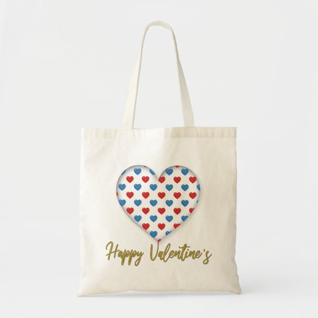 Red and Blue Elegant Heart Shape Tote Bag (Front)