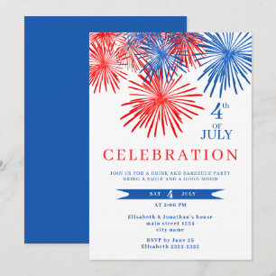 Red And Blue Fireworks 4th of July Invitations