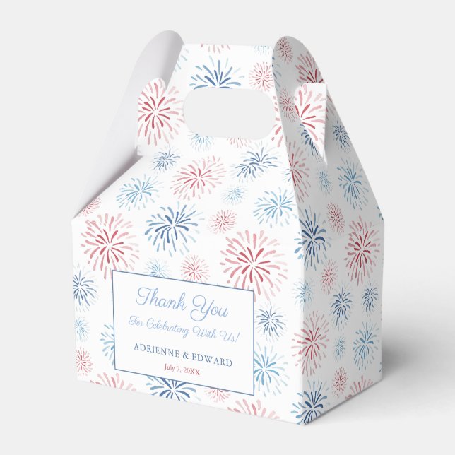 Red And Blue Fireworks Independence Day Wedding Favour Box (Front Side)