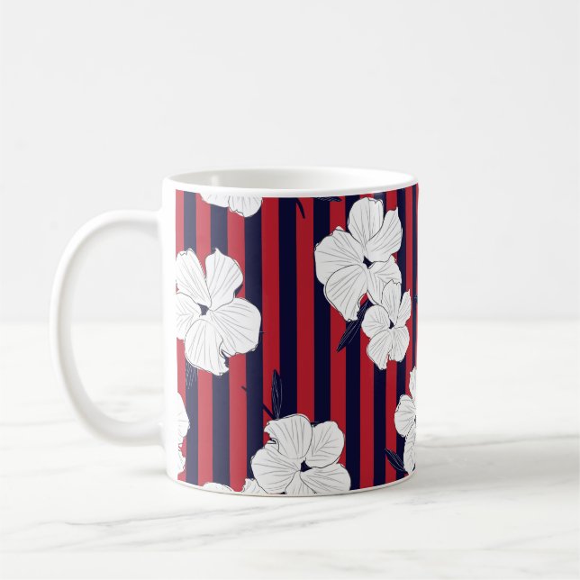 Red and blue Floral botanical seamless pattern wit Coffee Mug (Left)