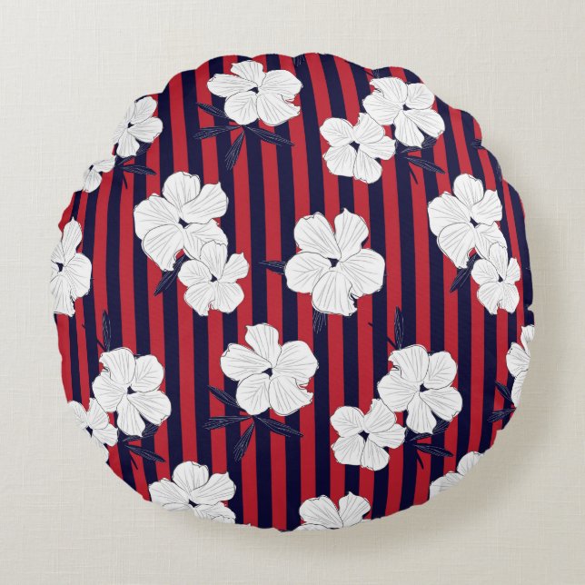 Red and blue Floral botanical seamless pattern wit Round Cushion (Front)