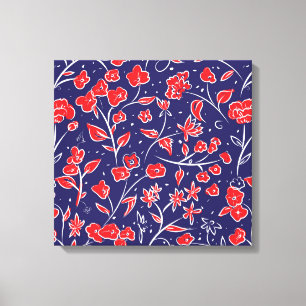 Red and Blue Floral Pattern Canvas Print