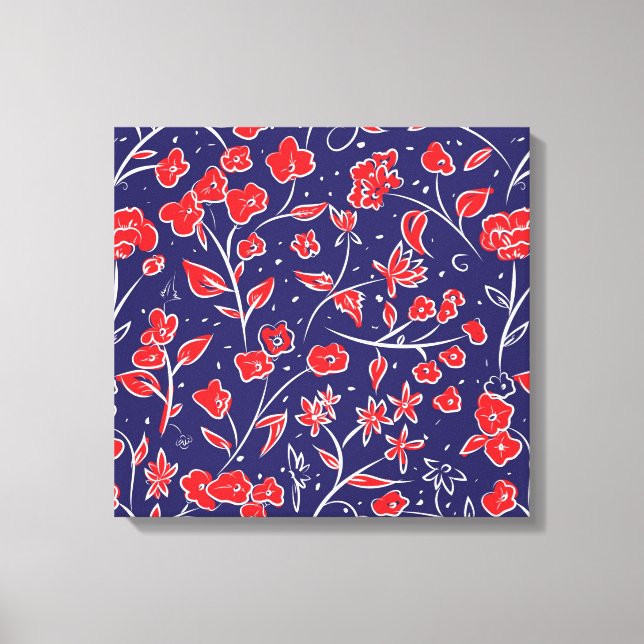 Red and Blue Floral Pattern Canvas Print (Front)