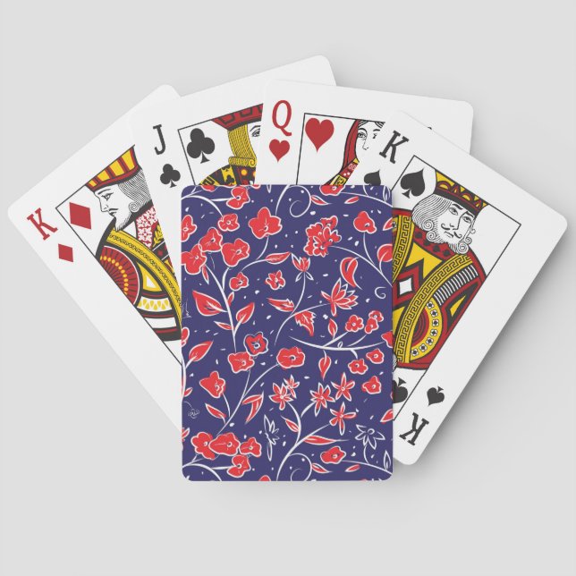 Red and Blue Floral Pattern Playing Cards (Back)