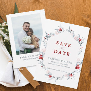 Red And Blue Floral Wedding Photo Save The Date
