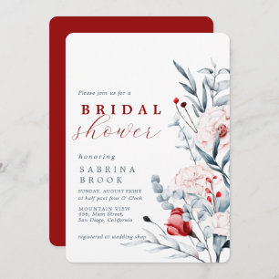 Red And Blue Flower Floral Bridal Shower Invitation